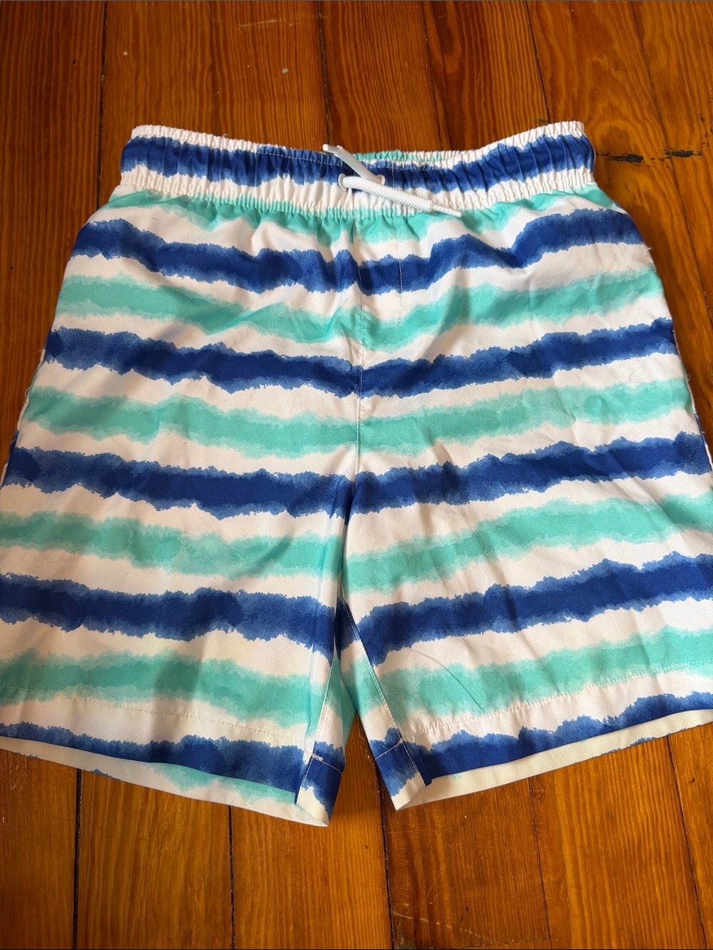 Striped Blue & Teal Drawstring Swim Trunks 10/12